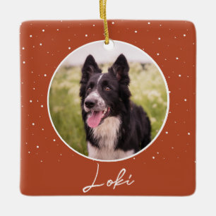 Orange Dog Photo and Name Christmas Ceramic Ornament