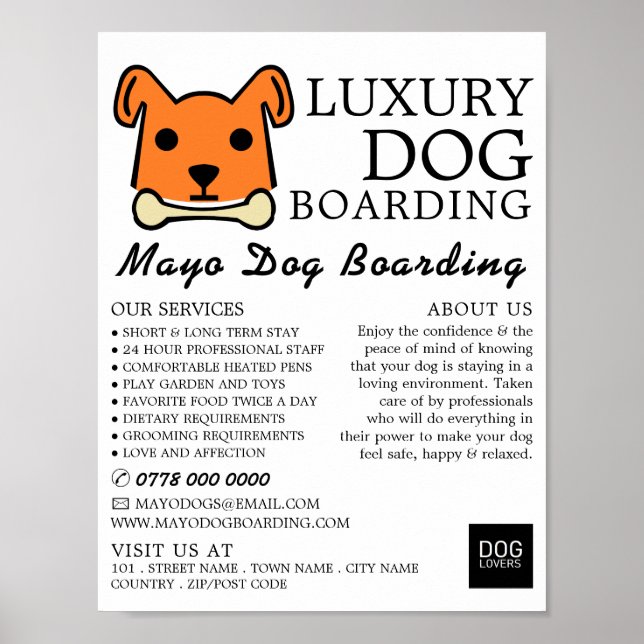 Orange Dog with Bone, Dog Boarding, Advertising Poster (Front)