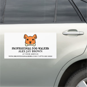 Orange Dog with Bone, Dog Walker Advertising Car Magnet