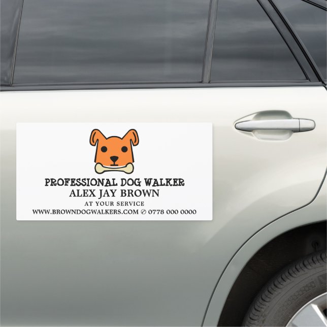 Orange Dog with Bone, Dog Walker Advertising Car Magnet (In Situ)