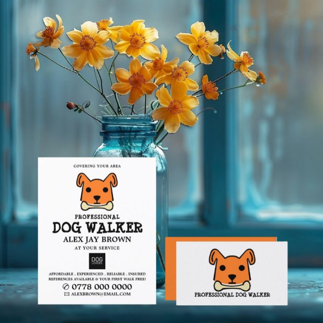 Orange Dog with Bone, Dog Walker Advertising Flyer (Creator Uploaded)