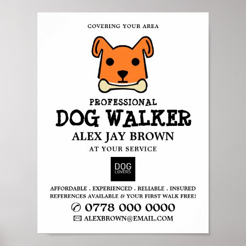 Orange Dog with Bone Dog Walker Advertising Poster