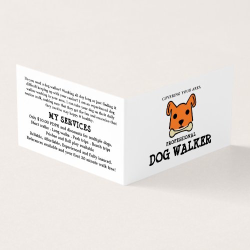 Orange Dog with Bone Dog Walker Detailed Business Card