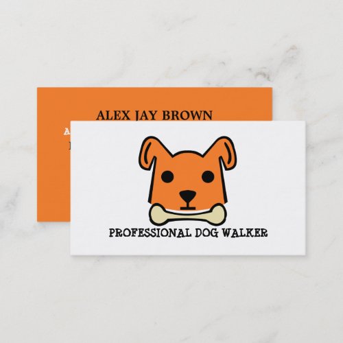 Orange Dog with Bone Dog Walker Service Business Card