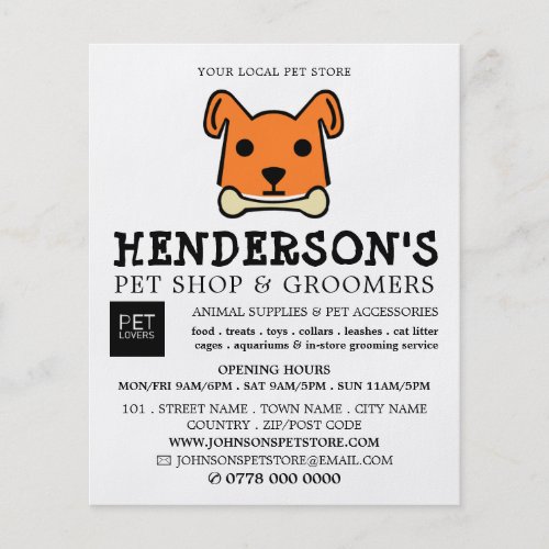 Orange Dog with Bone Pet Store  Groomers Flyer
