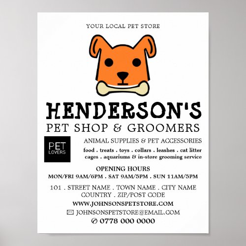 Orange Dog with Bone Pet Store  Groomers Poster