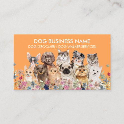 Orange Dogs Cats Breeds Grooming Service Business Card