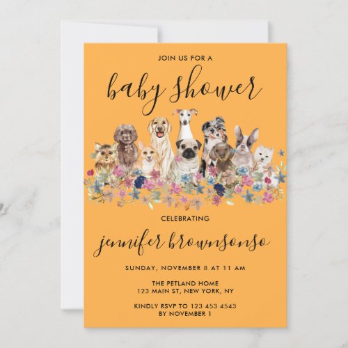 Orange Dogs Pet Family celebration Baby Shower Invitation