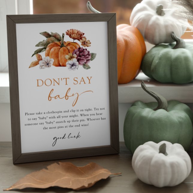 Orange Don't Say Baby Game Poster (Don't Say Baby Game Sign Baby Shower Fall Pumpkins)