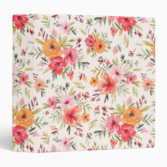 Orange Doodle Garden Flower Pattern 3 Ring Binder (Front/Spine)
