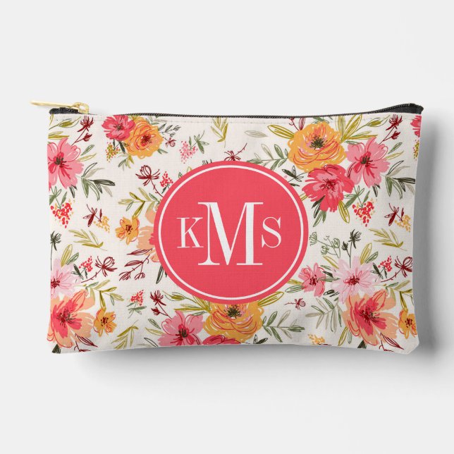 Orange Doodle Garden Flower Pattern Accessory Pouch (Front)