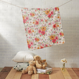 Orange Doodle Garden Flower Pattern Baby Blanket