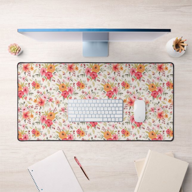 Orange Doodle Garden Flower Pattern Desk Mat (Office 1)