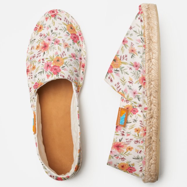 Orange Doodle Garden Flower Pattern Espadrilles (Side)