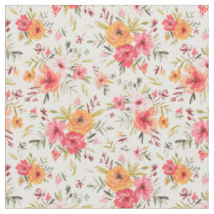 Orange Doodle Garden Flower Pattern Fabric