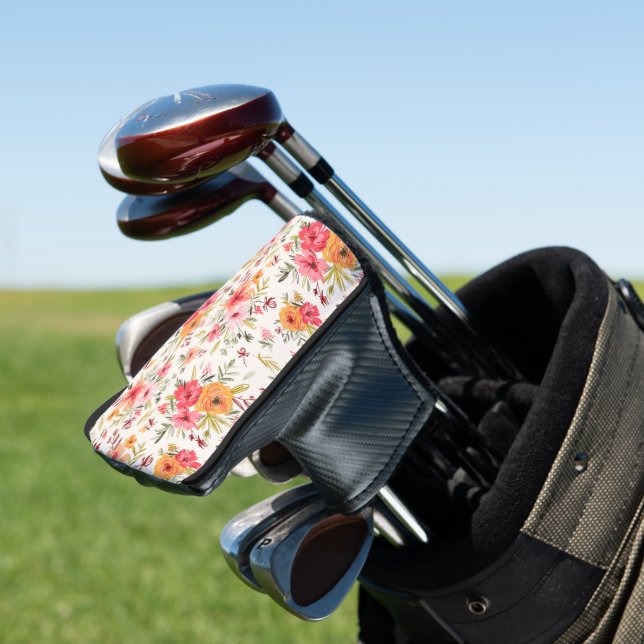 Orange Doodle Garden Flower Pattern Golf Head Cover (In Situ)
