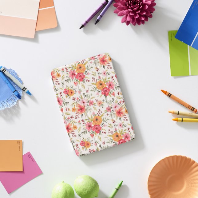 Orange Doodle Garden Flower Pattern iPad Mini Cover (In Situ)