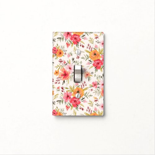 Orange Doodle Garden Flower Pattern Light Switch Cover