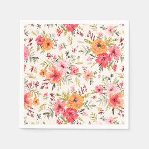 Orange Doodle Garden Flower Pattern Napkins