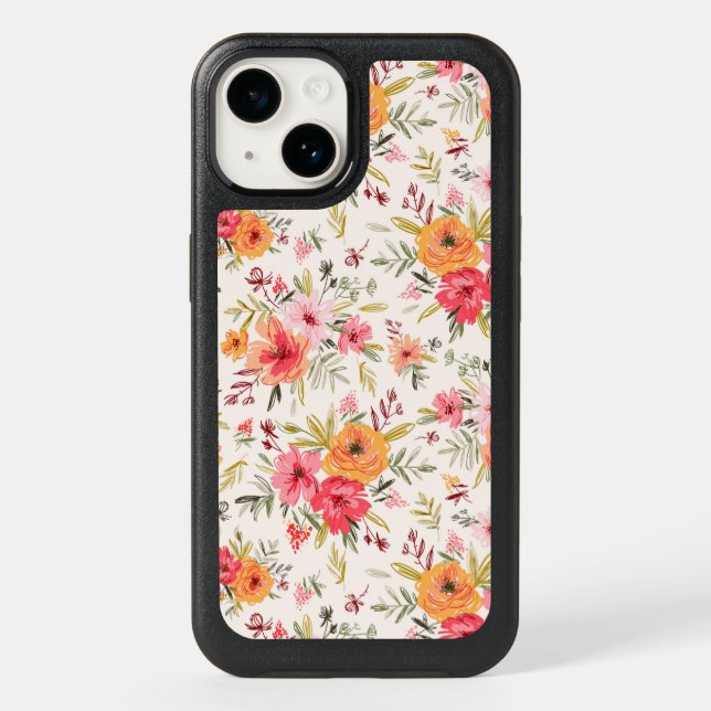 Orange Doodle Garden Flower Pattern Otterbox iPhone Case (Back)