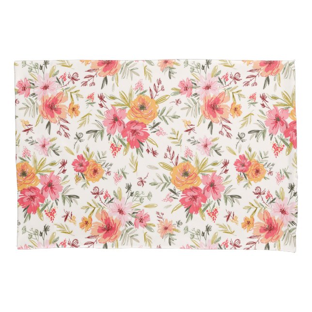 Orange Doodle Garden Flower Pattern Pillow Case (Front)