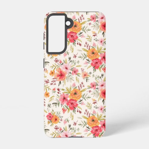 Orange Doodle Garden Flower Pattern Samsung Galaxy S21 Case