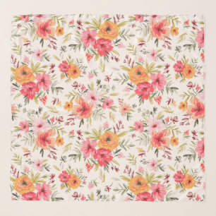 Orange Doodle Garden Flower Pattern Scarf
