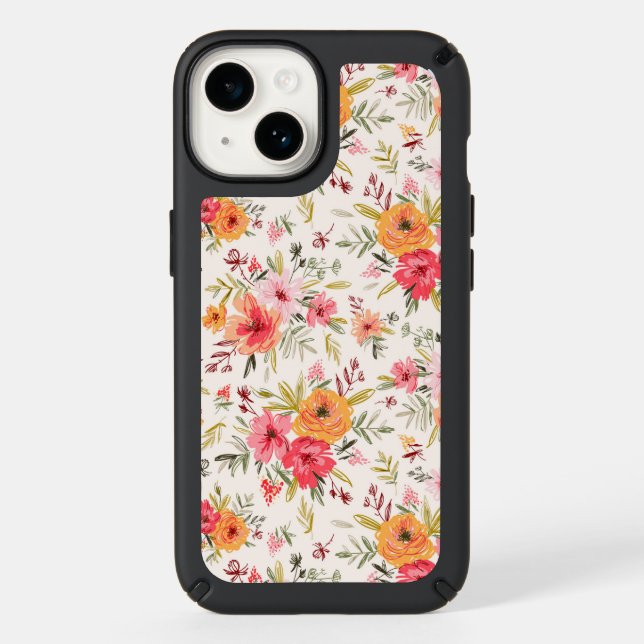 Orange Doodle Garden Flower Pattern Speck iPhone Case (Front)