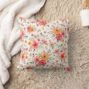 Orange Doodle Garden Flower Pattern Throw Pillow