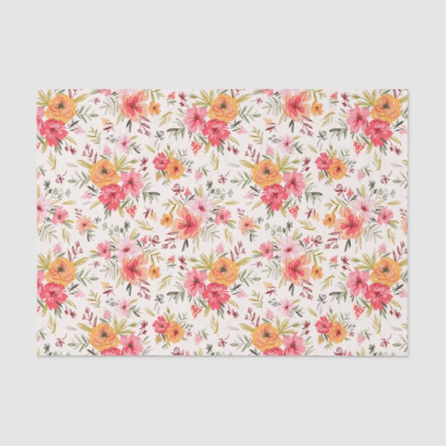 Orange Doodle Garden Flower Pattern Tissue Paper (Front)