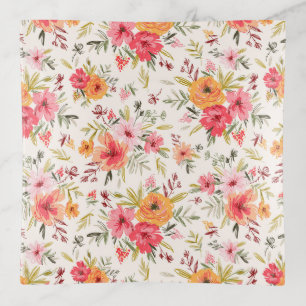 Orange Doodle Garden Flower Pattern Trinket Tray