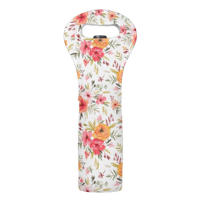 Orange Doodle Garden Flower Pattern Wine Bag (Front)