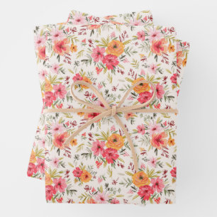 Orange Doodle Garden Flower Pattern Wrapping Paper Sheets