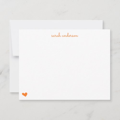 Orange Doodle Heart Personalized Stationery Note Card