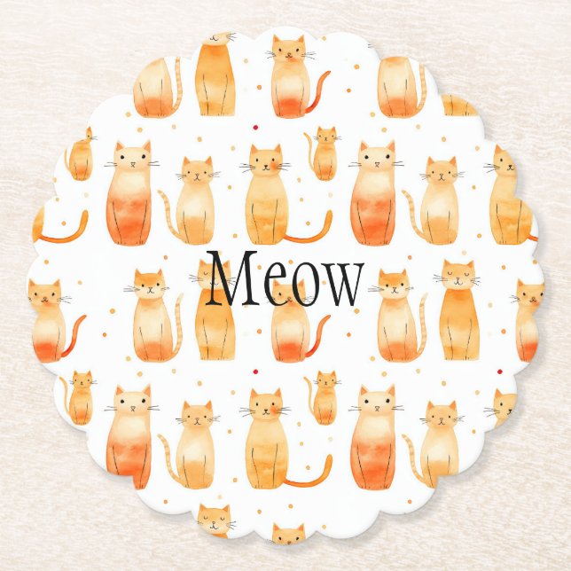 Orange Dots and Cats Birthday Medium Gift Bag Paper Coaster (Front)