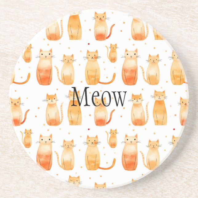 Orange Dots and Cats Medium Gift Bag Coaster (Front)