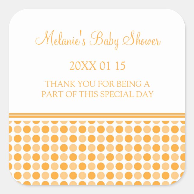 Orange Dots Baby Shower Favor Stickers (Front)