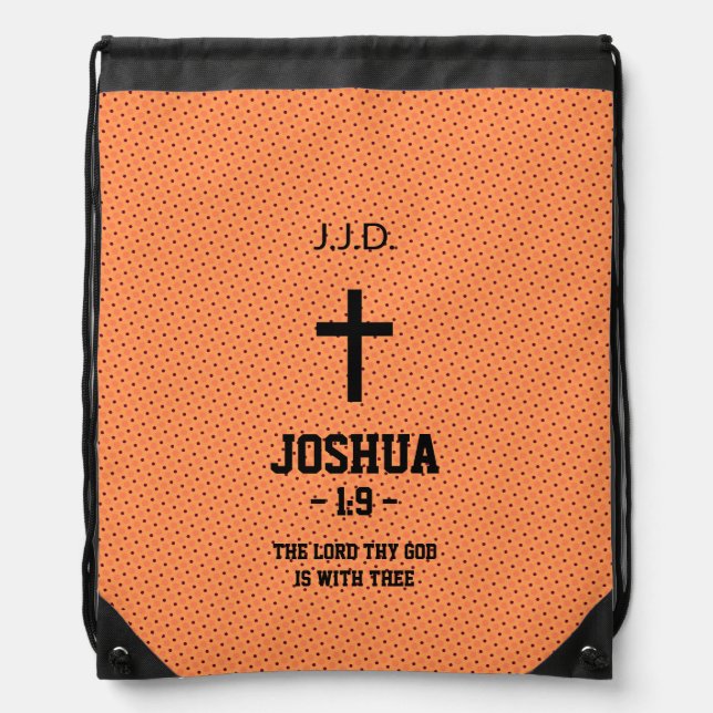 Orange Dots Pattern Bible Chapter Verse Christian Drawstring Bag (Front)