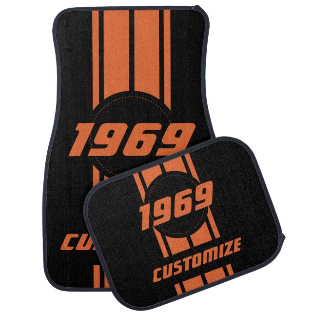 Orange Double Race Stripes | Personalize Car Floor Mat (Set)