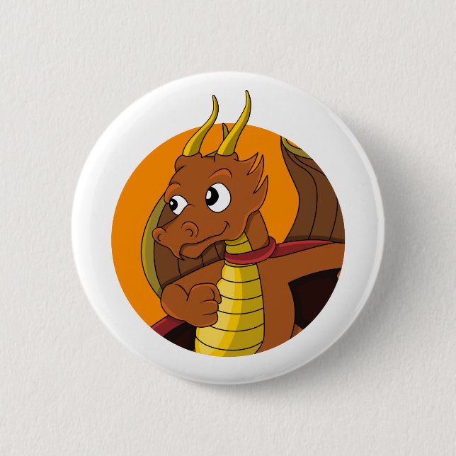 Orange dragon cartoon button (Front)