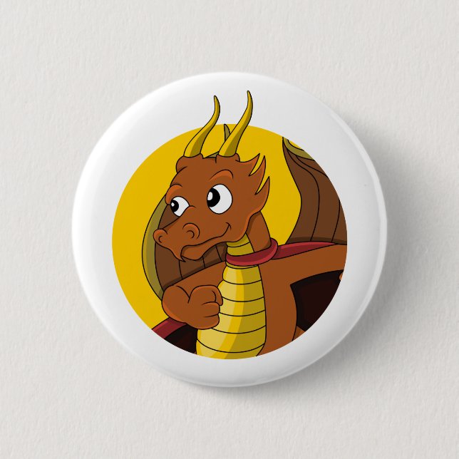 Orange dragon cartoon button (Front)