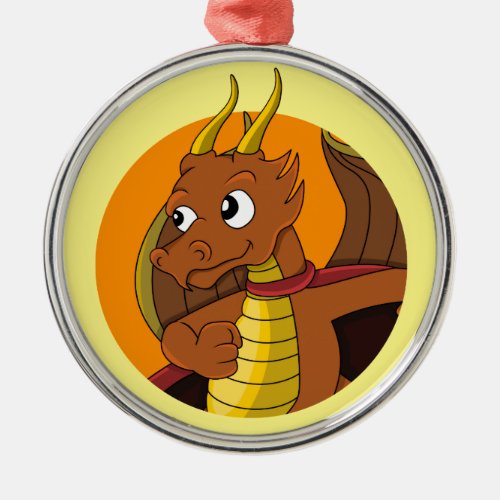 Orange dragon cartoon metal ornament