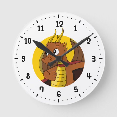 Orange dragon cartoon round clock