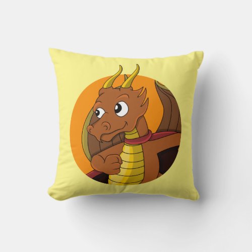 Orange dragon cartoon throw pillow