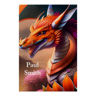 Orange Dragon, imaginative Digital Art Poster