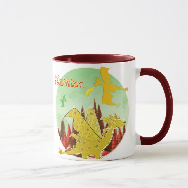 Orange Dragon Mug customizable Name Sebastian (Right)