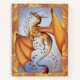 Orange "Dragon of Autumn" Fall Leaves Fantasy Art Notebook