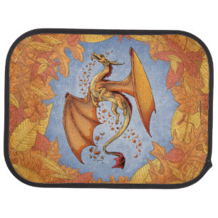Orange Dragon of Autumn Fantasy Art Car Mat