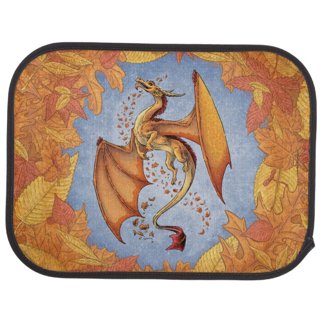 Orange Dragon of Autumn Fantasy Art Car Mat (Rear)