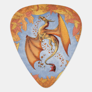 Orange Dragon of Autumn Fantasy Art Guitar Pick